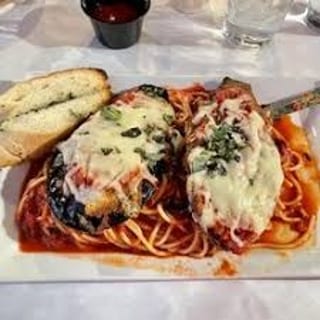 Eggplant Parmigiana Over Pasta